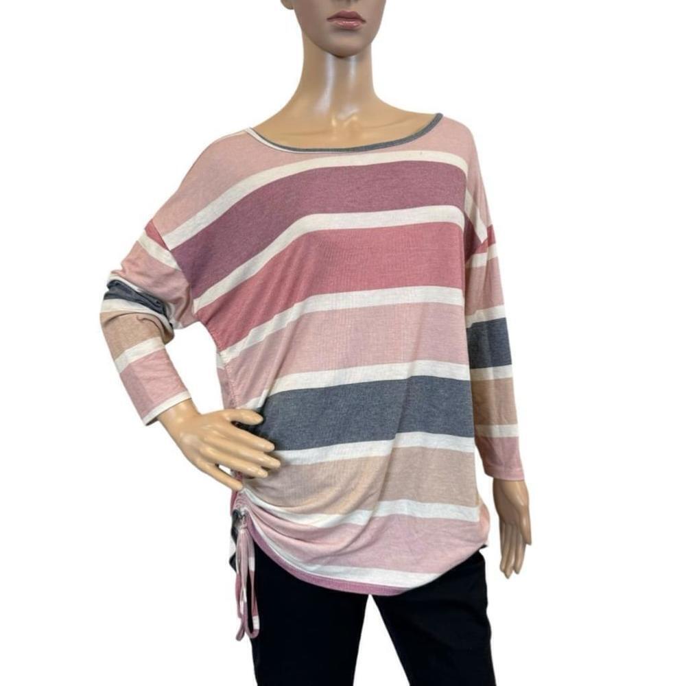 Women's Joie & I Pink Striped 3/4 Sleeve T-Shirt Size L